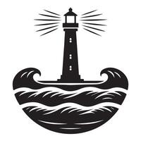 Lighthouse Amidst Waves Silhouette Illustration A Symbol of Resilience vector