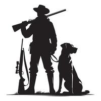 Hunter and Dog Silhouette Graphic Hunting Scene Design vector