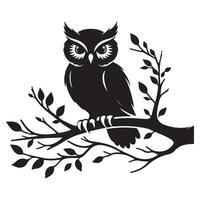 Wise Owl Silhouette Graphic Sitting on Branch Design vector