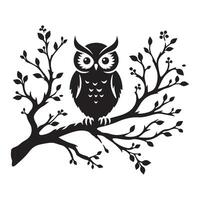 Silhouette Owl On Branch Illustration Design for Nature Lovers vector