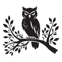 Silhouette Owl Perched on Branch Illustration Graphic Element vector