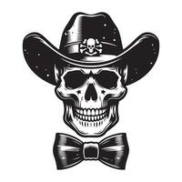 Cool Cowboy Skull with Hat and Bow Tie Silhouette Design vector