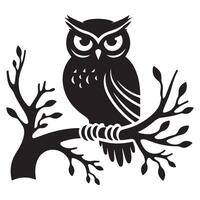Wise Owl Silhouette Sitting on a Branch Graphic Design vector