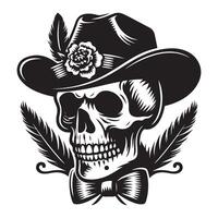 Elegant Skull Silhouette with Hat and Bowtie Illustration vector