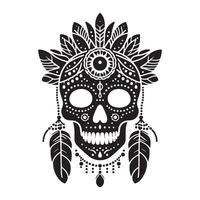 Sugar Skull with Feathers Graphic Design Illustration Art vector