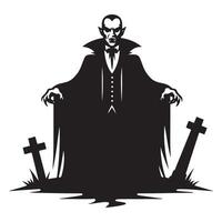 Classic Vampire Silhouette Illustration in Graveyard Setting vector