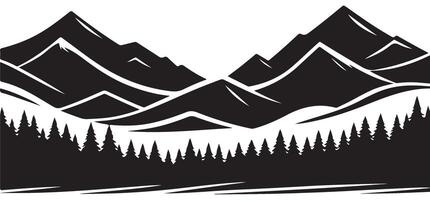 Scenic Mountain Range Silhouette Illustration with Evergreen Forest Design vector