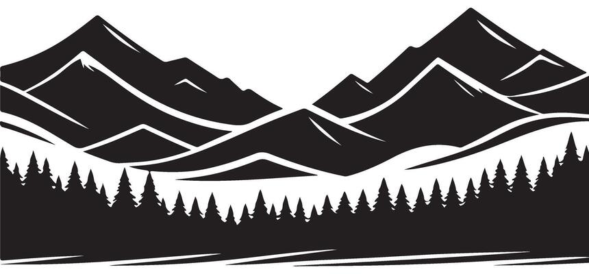 Scenic Mountain Range Silhouette Illustration with Evergreen Forest Design