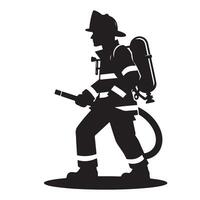 Firefighter Silhouette Walking with Hose Graphic Emergency Service vector