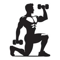 Silhouette Bodybuilder Doing Lunge with Dumbbells Enhancing Fitness Goals vector