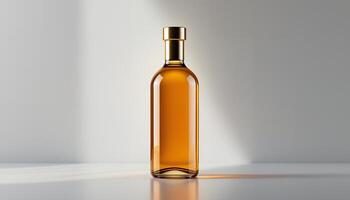 Amber Glass Bottle Mockup with Gold Cap photo