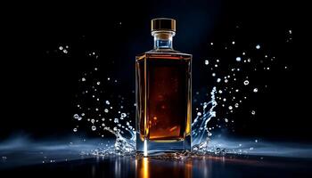 Premium Whiskey Bottle in Water Splash Photography photo