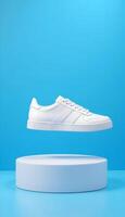 White Sneaker on Display - Modern Minimalist Product Presentation in Studio photo