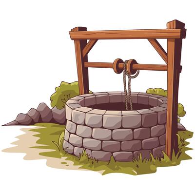 Stone well with rope and lever in countryside