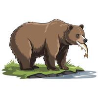 Bear with fish in mouth vector