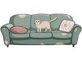 Sofa scratched by cat vector