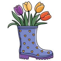Tulips in rubber boot vector