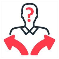 confusion in decision making in red duo line vector