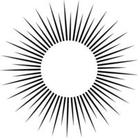 Black radiating lines surrounding a white circle against a white background create a dynamic, pointed composition, emphasizing contrast and energy in a modern, abstract design vector