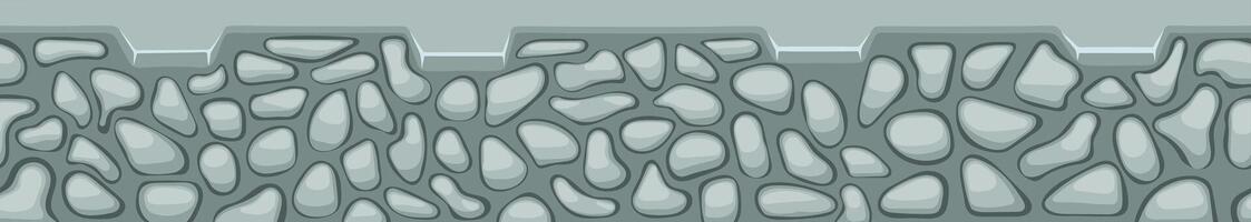 Seamless ground texture showing a cartoon dirt clay archeology soil layer with buried stones and grass for landscape elements in illustration vector