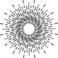 Black and white geometric pattern forming a starburst or sun with radiating lines emanating from a central circle, ideal for backgrounds, logos, and graphic design vector