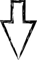 Black hand drawn arrow pointing down, sketched with chalk on a chalkboard, isolated on white background, ideal for educational or business presentations vector