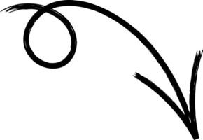 Black hand drawn chalk sketch arrow pointing downward, featuring a curl at the beginning of the line, isolated against a clean white background, creating a simple yet striking design element vector