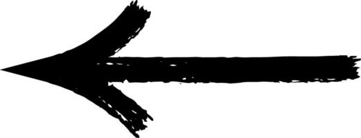 Black hand drawn chalk arrow pointing left, isolated on a white background, offering a sketched element ideal for various design projects and creative applications vector