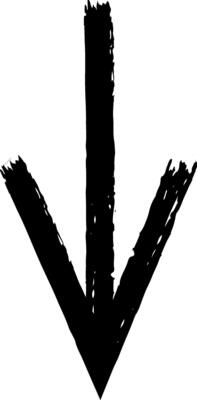 Black textured arrow pointing down, hand drawn with chalk on a white background, adding a touch of organic and handcrafted aesthetic to any project