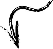 Wavy chalk sketch arrow pointing down, hand drawn with a textured, grainy look, isolated on white background, perfect for graphic design projects vector