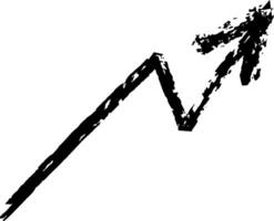 Black upward trending arrow with a zigzag line hand drawn with chalk on a white background, suggesting growth, progress, and positive development vector