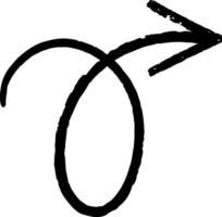 Curvy hand drawn chalk sketch arrow pointing right, featuring a unique loop design, is isolated against a clean white background, creating a striking visual element for various projects vector