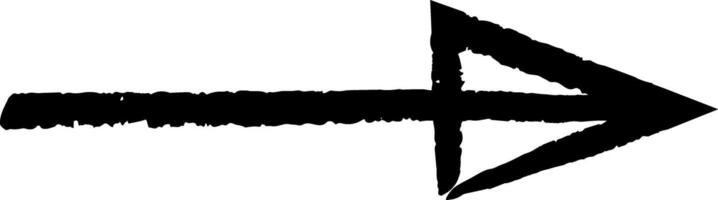 Black arrow pointing right, drawn with chalk on a white background, creating a rough and textured effect, perfect for adding a touch of handmade charm to designs vector
