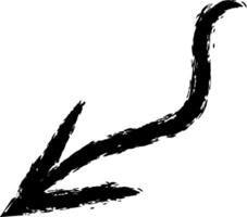 Black grunge arrow pointing down and left, created with chalk or charcoal, dynamic stroke and rough edges, isolated on white background, ideal for graphic design projects vector