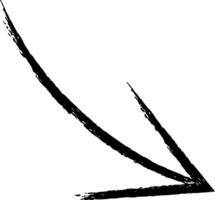 Black grunge arrow pointing down and to the right, hand drawn with chalk or charcoal, isolated on a white background, giving a vintage or rustic look vector