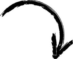 Thick black curved arrow pointing down, drawn with a brush, isolated on a white background, ideal for graphic design, presentations, and educational materials vector