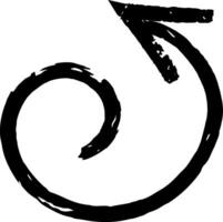 Thick black arrow, chalk drawn on a white background, pointing up and right while forming a circular shape. Offering a dynamic symbol for direction and movement in design vector