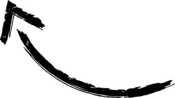 Black upward chalk arrow sketch pointing up and to the right, drawn with a thick line and an uneven texture, isolated on a white background, creating a dynamic and hand crafted visual element vector