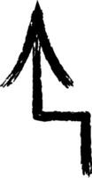 Black arrow pointing upward and then rightward, drawn with a chalk like effect on a white background, conveying direction, guidance, or progress vector