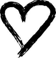 Black grunge heart shape, painted with expressive brush strokes, captures deep feelings of love, romance, and affection, embodying care and passion in a striking design vector