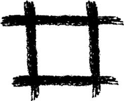 Black crayon strokes creating a cross inside a square shape, dividing it into four sections, forming a simple yet striking graphical element vector