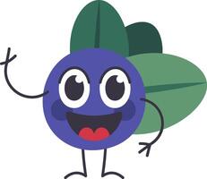 Cheerful blueberry character with big eyes and a wide smile waves happily, bringing a touch of joy and whimsy to healthy eating and fruit themed designs vector