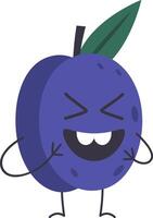 Cartoon plum character laughing with arms raised, eyes closed, and a big smile, conveying joy and amusement, ideal for healthy eating projects vector