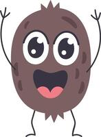 Cartoon kiwi fruit character raising hands with big eyes and open mouth is showing happiness and joy, isolated illustration on white background vector