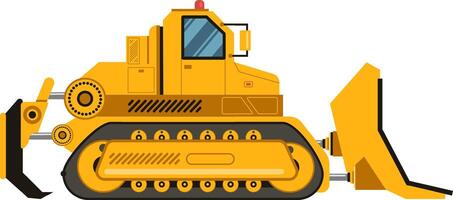 Yellow bulldozer pushing dirt and debris across a construction site, expertly performing earthmoving tasks with its powerful blade and sturdy tracked wheels, reshaping the landscape vector