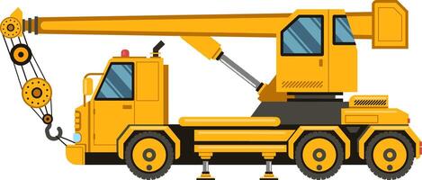 Powerful mobile crane truck lifting heavy loads at construction site, showcasing its strength and efficiency in modern engineering projects vector