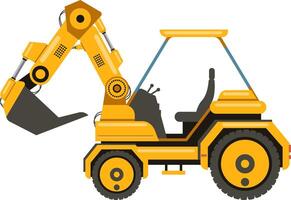 Powerful yellow excavator digging with its mechanical arm, showcasing its strength and efficiency in construction and earthmoving operations vector