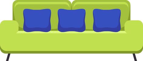 Comfortable green sofa adorned with three inviting blue pillows, creating a serene atmosphere for relaxation. Ideal for enhancing interior design projects and showcasing furniture elegance vector