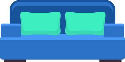 Comfortable blue sofa with two green pillows invites you to relax in a stylish and cozy living room, perfect for interior design and home decor concepts vector
