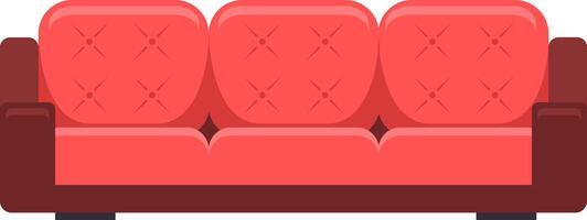 Comfortable red sofa with brown wooden base and armrests representing relaxation, style, and interior design perfect for living room or lounge area vector